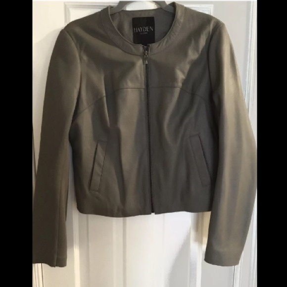 HAYDEN Collection GRAY GREY GENUINE LAMB LEATHER JACKET LARGE Crop Stretchy Zip - Picture 12 of 13